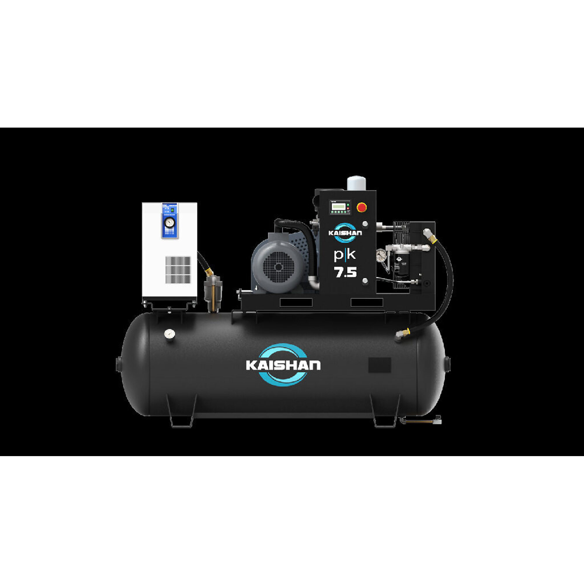 Kaishan USA Rotary Screw Air Compressor — 5HP, 208V, 3 Phase, 150 PSI, Tank-Mounted with Dryer, Model# PK T-005A3F8D8U